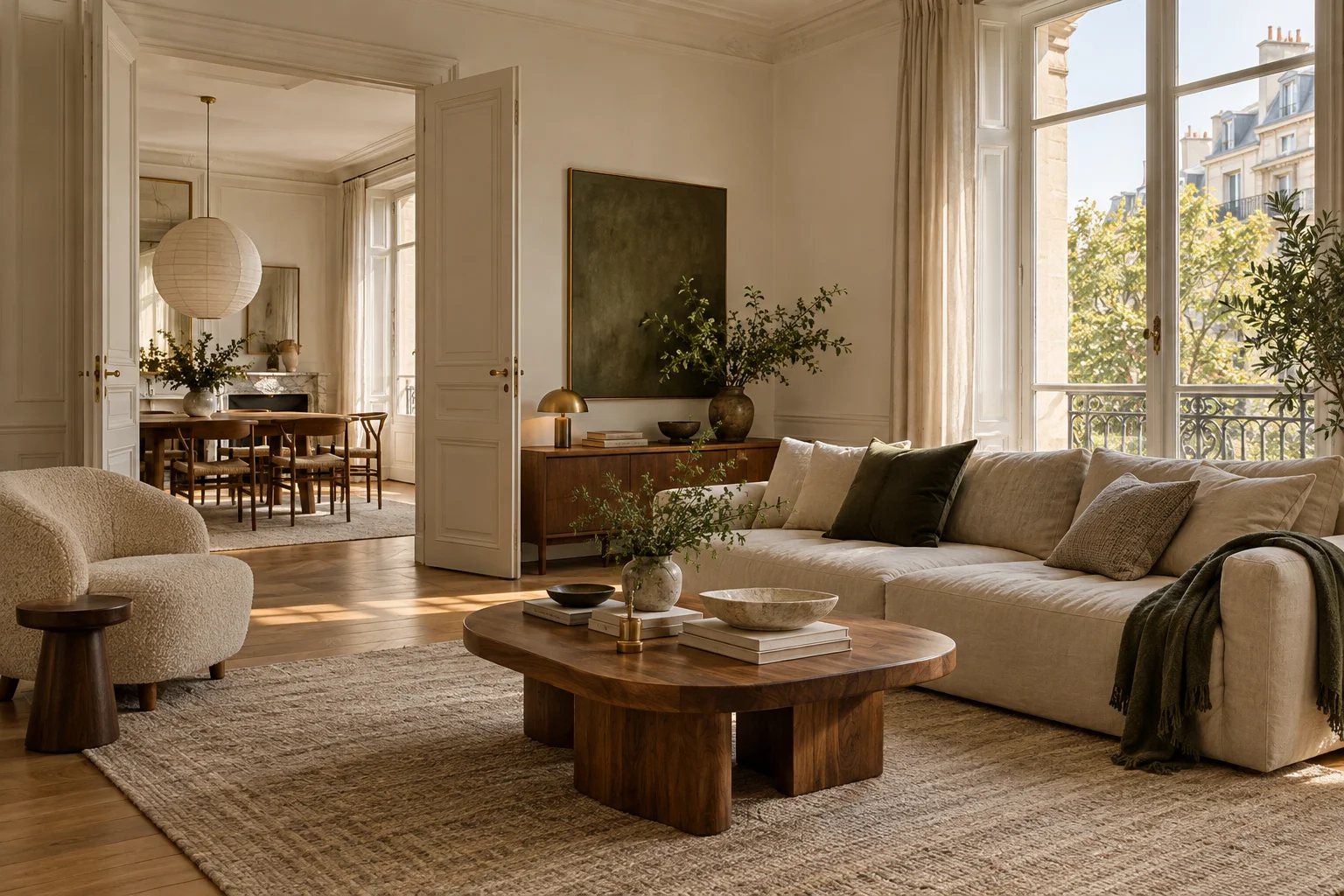 Illustrative sunlit apartment living room